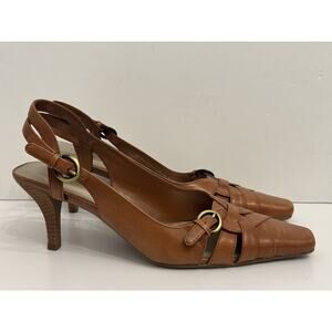 Andrew Geller Brown Leather Slingback Heels Shoes Women's 8.5